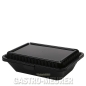Preview: Eco-Takeouts Mehrweg-Menüschale 23,5 x 17 x 7 cm mit einem Fach, flacher Deckel, schwarz