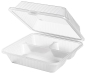 Preview: Eco-Takeouts Mehrweg-Menüschale dreigeteilt, hoher Deckel, 23 x 23 x 9 cm, weiß