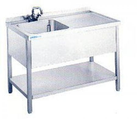 Spültisch m. 1 Becken rechts, mit Bodenablage