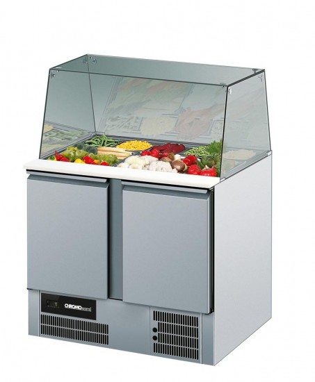 CHROMOnorm Saladette Pizzakühltisch mit Glasaufsatz , 2 Türen