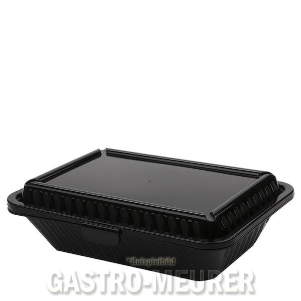 Eco-Takeouts Mehrweg-Menüschale 23,5 x 17 x 7 cm mit einem Fach, flacher Deckel, schwarz