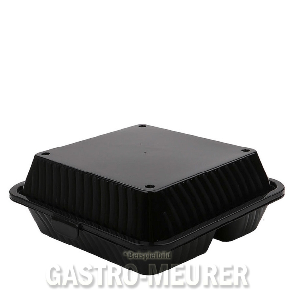 Eco-Takeouts Mehrweg-Menüschale 23 x 23 x 9 cm dreigeteilt, hoher Deckel, schwarz