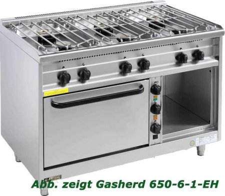 EKU Gasherd PowerBurner 6-flammig mit Elektro-Backofen GN 2/1 + Abstellfach