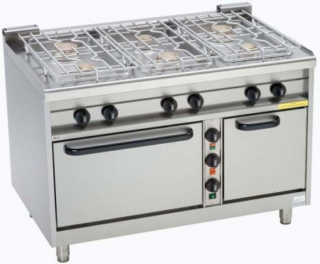 EKU Gasherd PowerBurner 6-flammig mit Elektro-Backofen + Wärmeschrank