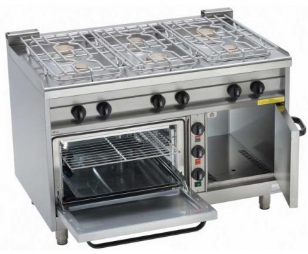 EKU Gasherd PowerBurner 6-flammig mit Elektro-Backofen + Wärmeschrank