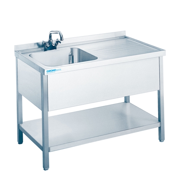 Spültisch m. 1 Becken links, mit Bodenablage
