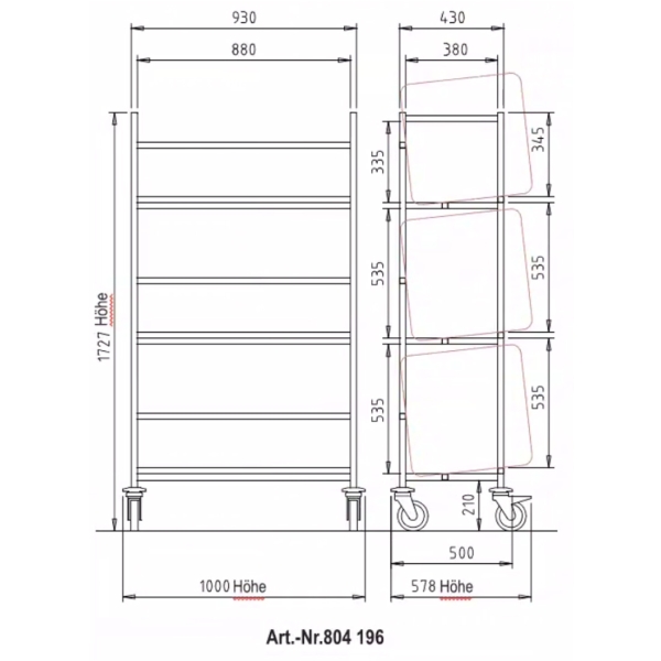 Wagen mit 3 Ebenen für seitliche Lagerung von Geschirrspülkörbe 804 196 804196 804-193 804/196