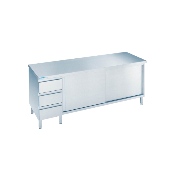 CHROMOnorm Arbeitsschrank m. 2 Schiebetüren u. 3 Schübe