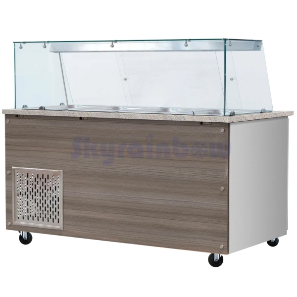 SNACK-Line, Kalte Theke, 5x GN1/1, Granit rosa-grau, 188x82x85.5 Klarglas, Zwischenablage Skyrainbow THSAI188GR_FG