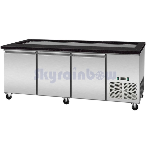 SNACK-Line, Kalte Theke, 5x GN1/1, Granit Star Galxy, 188x82x85.5 Klarglas, Zwischenablage Skyrainbow THSAI188GS_FG