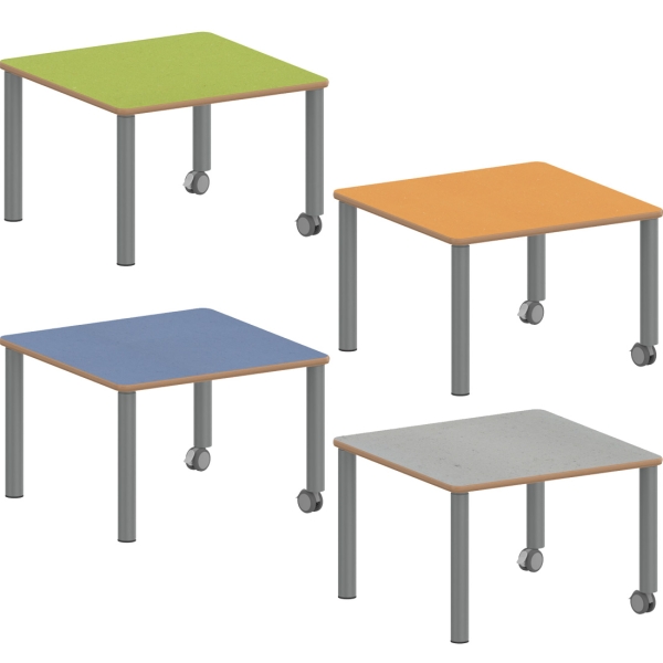 Quadrattisch ZALOTTI 8 Höhen + Linoleumbelag 4 Farben Stahlbeine 2 Rollen