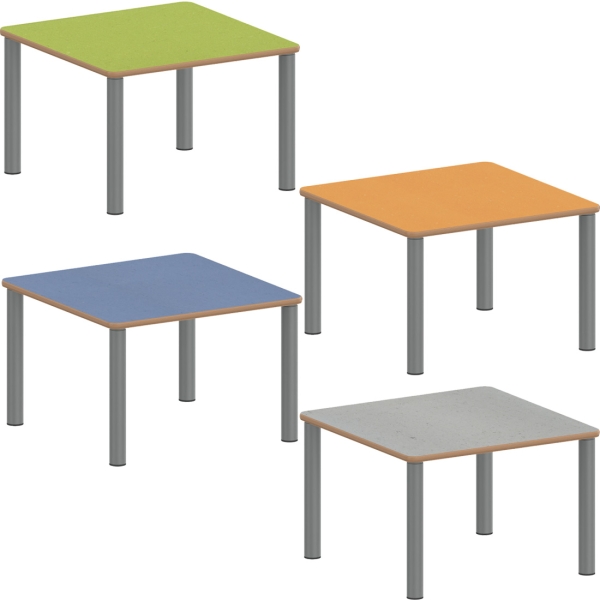 Quadrattisch ZALOTTI 8 Höhen + Linoleumbelag 4 Farben Stahlbeine verst.