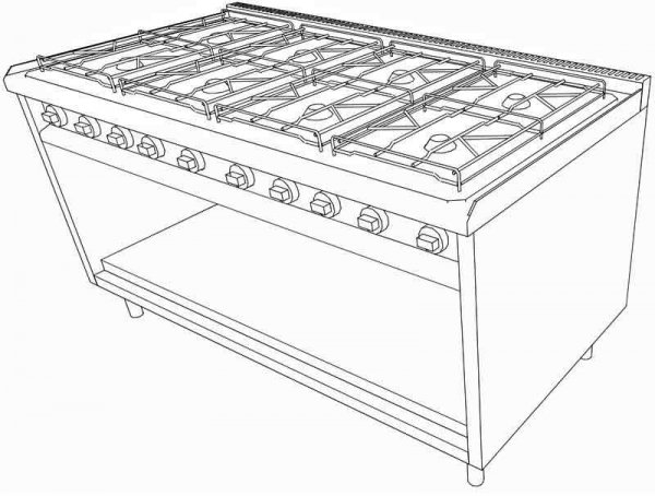 EKU Gasherd PowerBurner 8-flammig mit offenem Unterbau