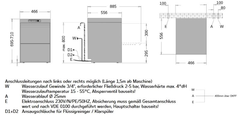 Ackermann U 440 Gläser- und Bistrospülmaschine inkl. Inbetriebnahme + Einweisung