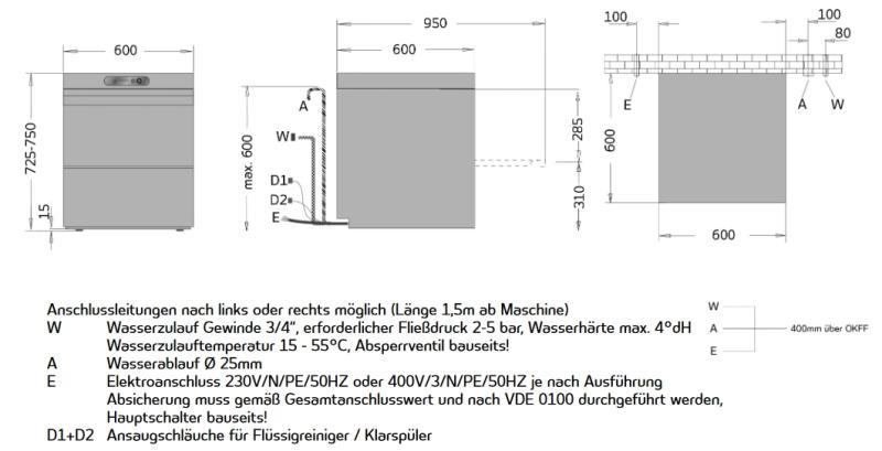Ackermann U 540 Bistro Gläser- und Bistrospülmaschine inkl. Inbetriebnahme + Einweisung