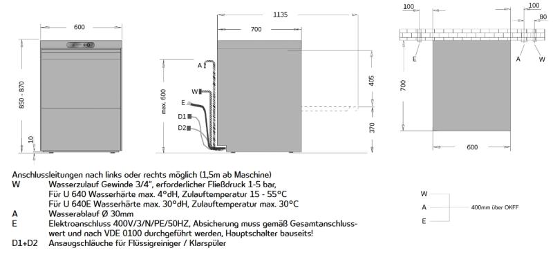 Ackermann U 640E Geschirr- u. Gerätespülmaschine m. eingeb. Enthärter inkl. Inbetriebnahme + Einweisung