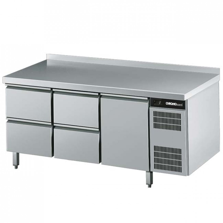 CHROMOnorm Kühltisch GN 1/1, 4 Schubladen / 1 Tür