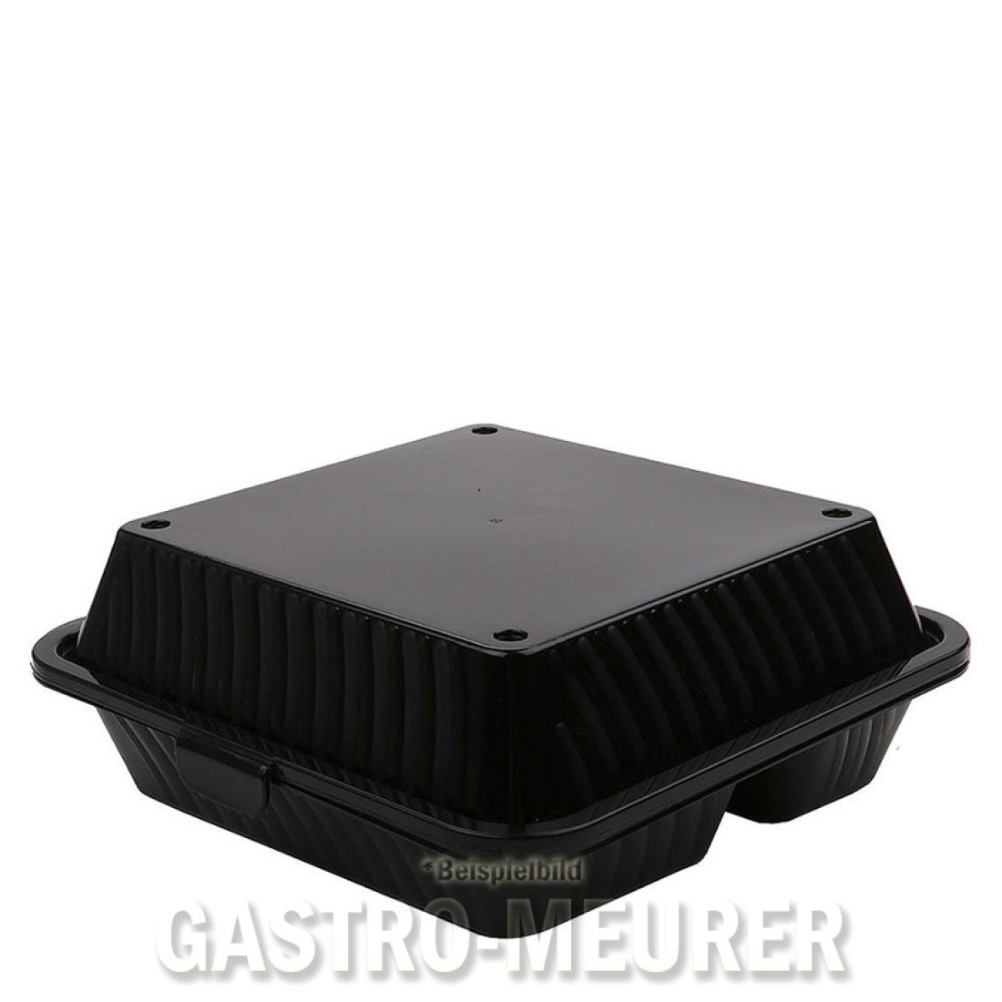 Eco-Takeouts Mehrweg-Menüschale 23 x 23 x 9 cm dreigeteilt, hoher Deckel, schwarz