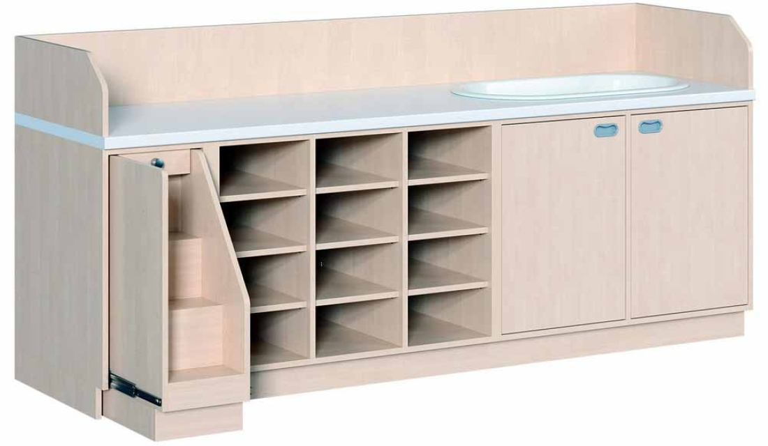 Wickelkommode m. Treppe, Regal u. Badewanne Acryl im Maß 75 x 50