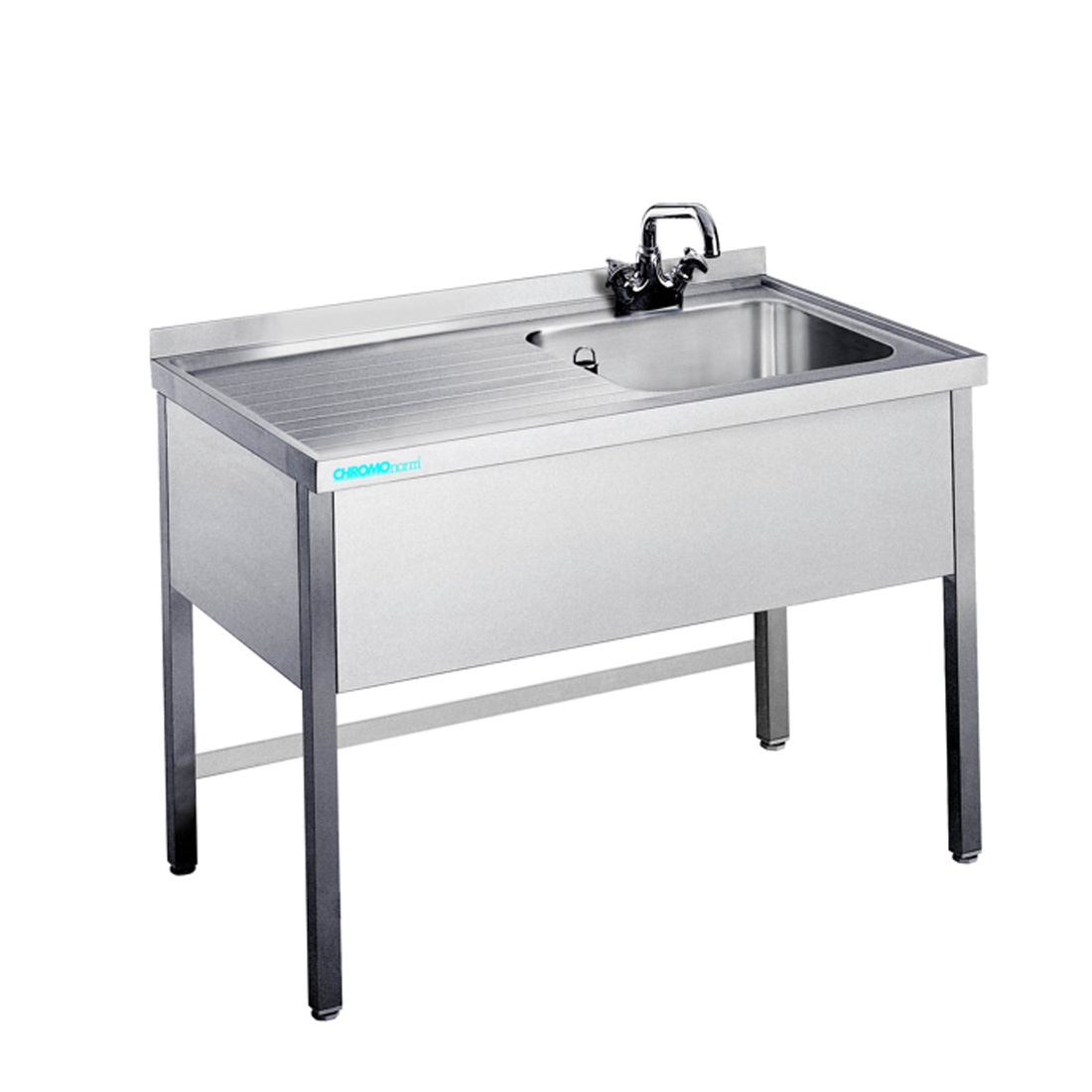 CHROMOnorm Spültisch m. 1 Becken rechts, ohne Bodenablage