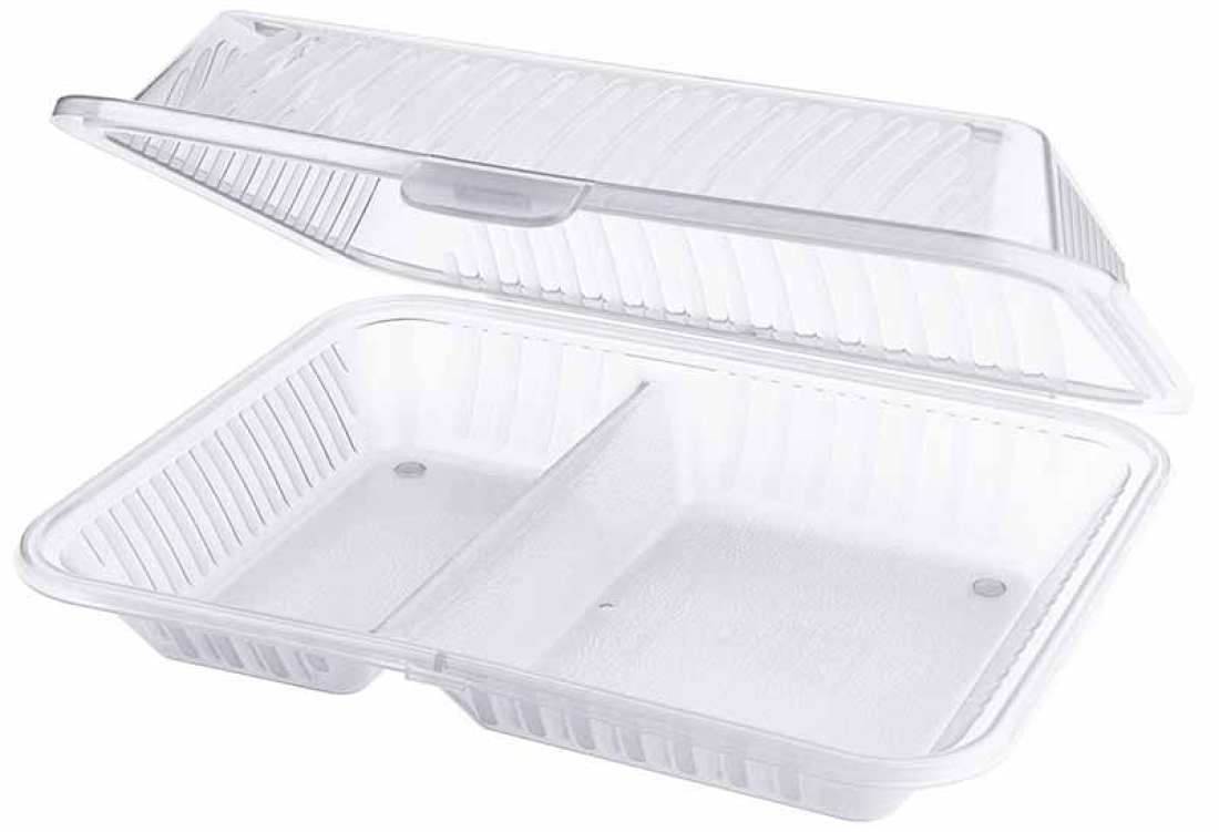 Eco-Takeouts Mehrweg-Menüschale zweigeteilt, 25,5 x 21 x 7,5 cm, weiß