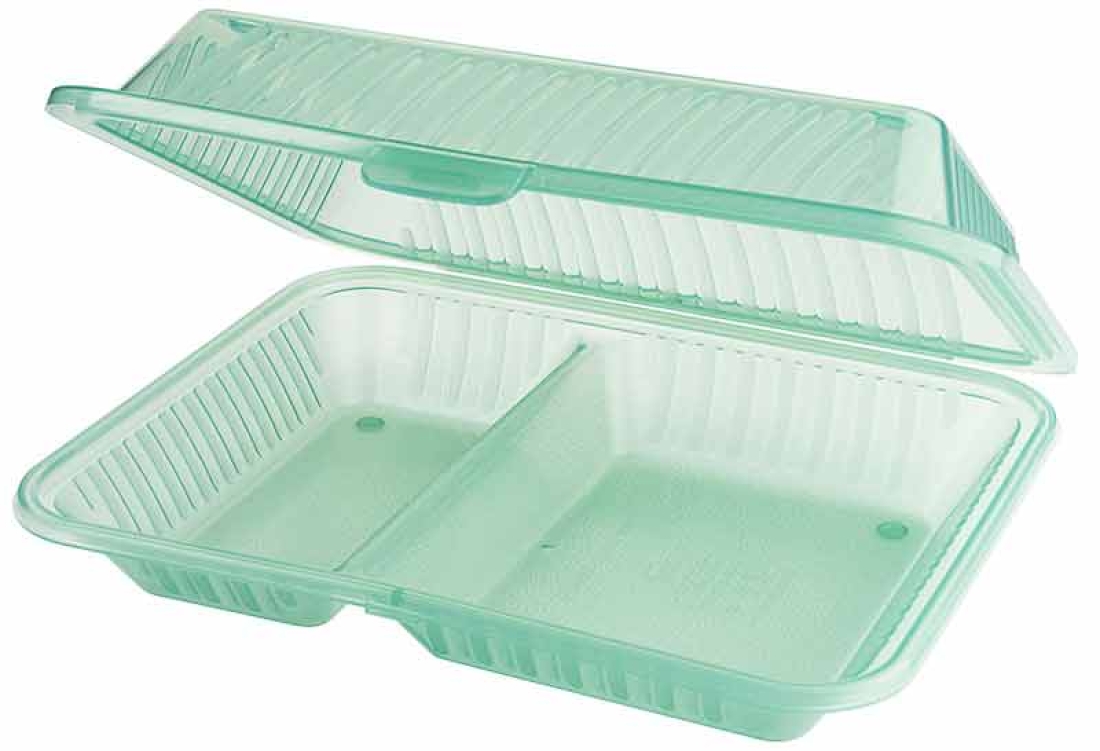 Eco-Takeouts Mehrweg-Menüschale zweigeteilt, 25,5 x 21 x 7,5 cm, grün
