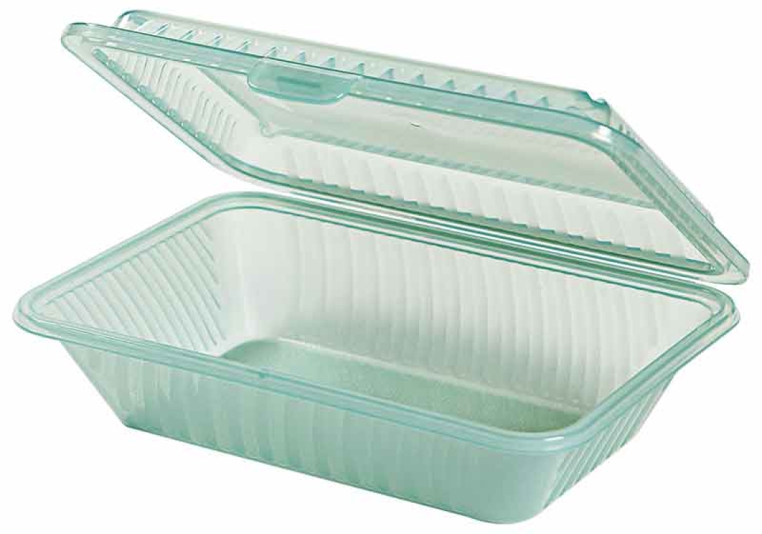 Eco-Takeouts Mehrweg-Menüschale 23,5 x 17 x 7 cm mit einem Fach, flacher Deckel, grün
