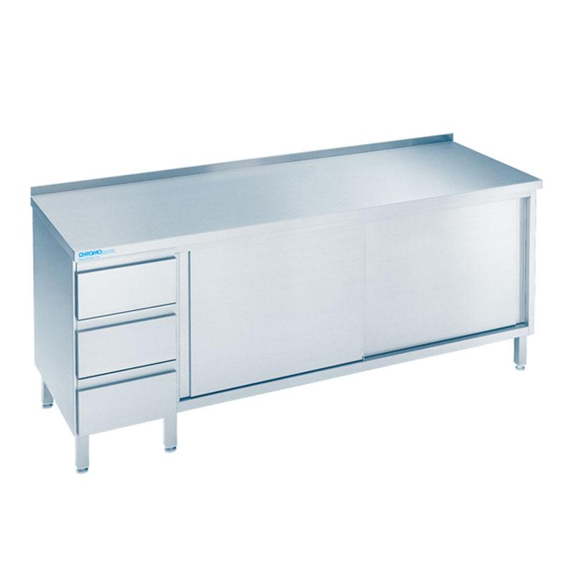 CHROMOnorm Arbeitsschrank m. 2 Schiebetüren u. 3 Schüben 1400x600 mm