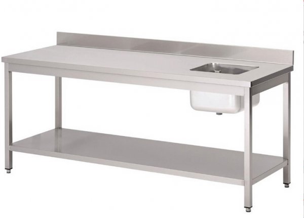 Arbeitstisch 1600 x 700 mm mit Becken und Bodenablage