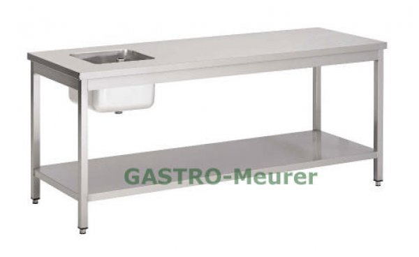 Arbeitstisch 1400 x 700 mm mit Becken und Bodenablage