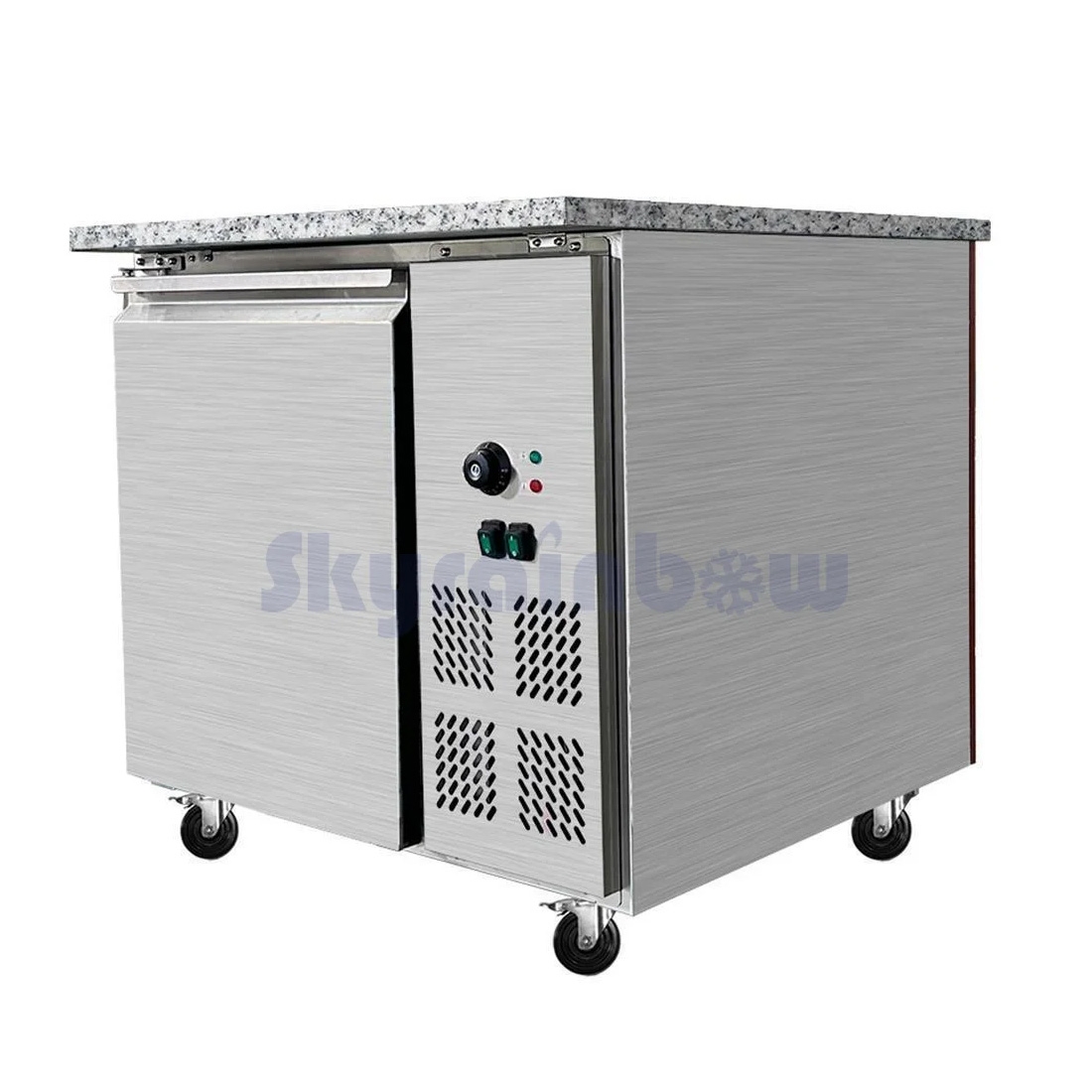 SNACK-Line Bain-Marie Theke 2xGN1/1, Granit rosa-grau, 88x82x85,5 Glasaufbau Klarglas, Zwischenablage Skyrainbow THBM88GR_FG