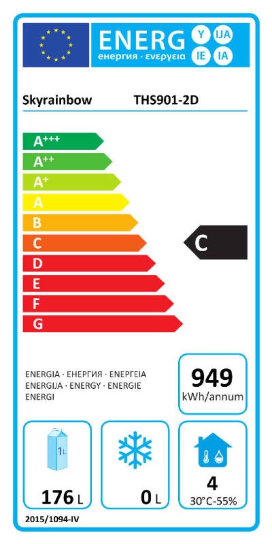 Kühltisch 1 Tür 2 Schubladen, Unterbaukühlung, 90x70 Skyrainbow THS901+2D