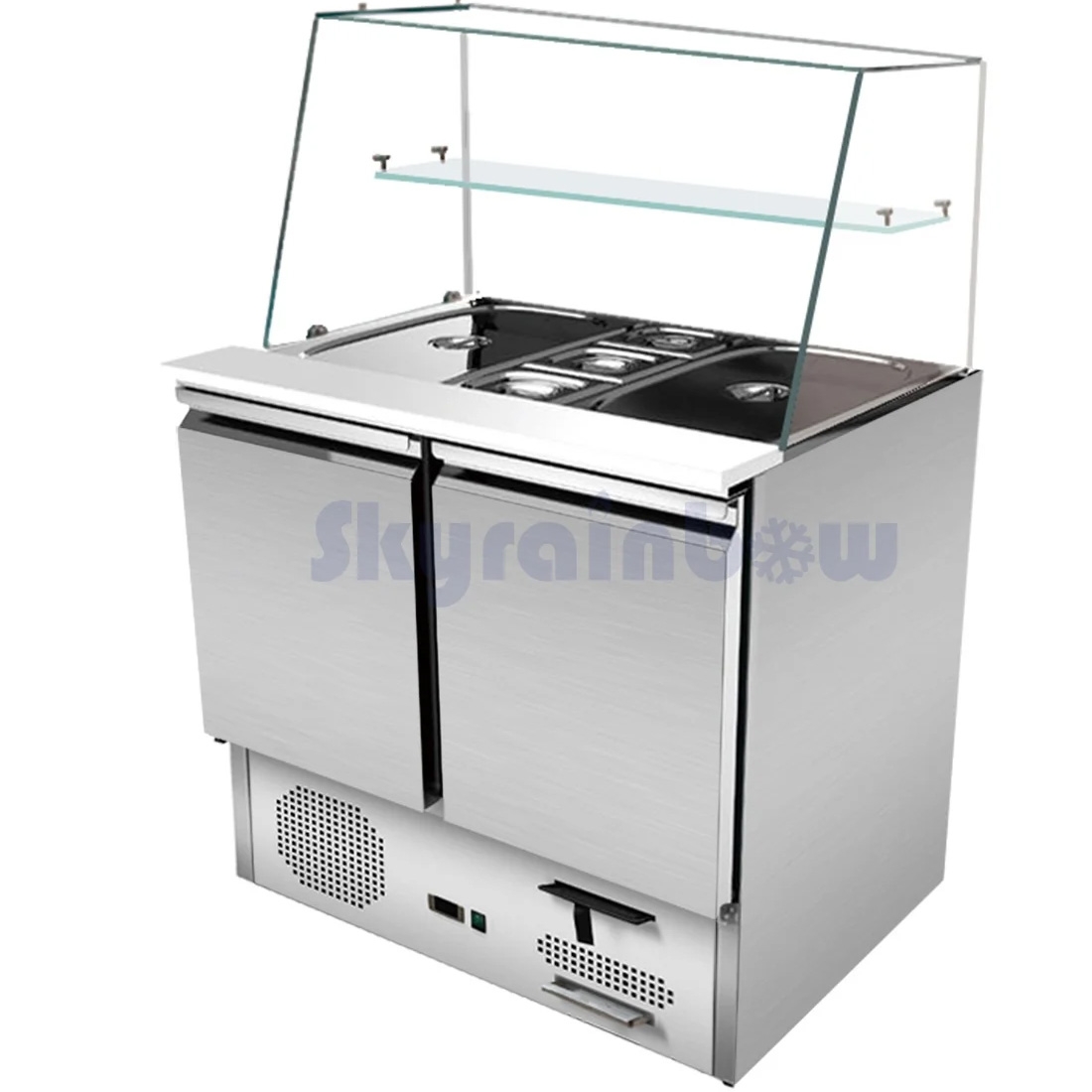 Saladette 2 Türen, 90 x 70 gerader Glasaufbau, Klarglas Skyrainbow THS90_VG