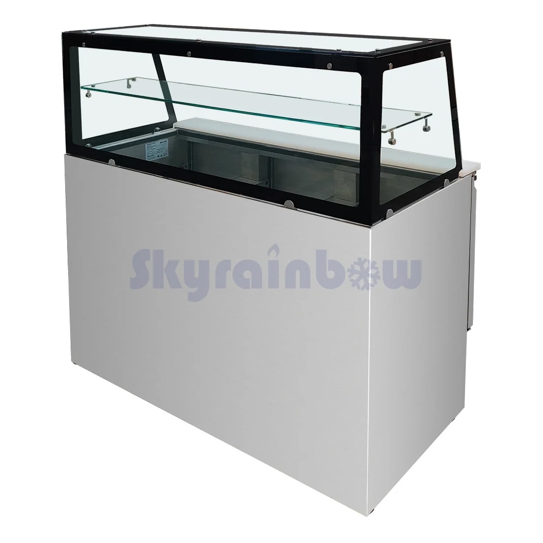 Saladette 2 Türen, 90 x 70 gerader Glasaufbau, Klarglas, schwarzer Rand Skyrainbow THS90_VGS