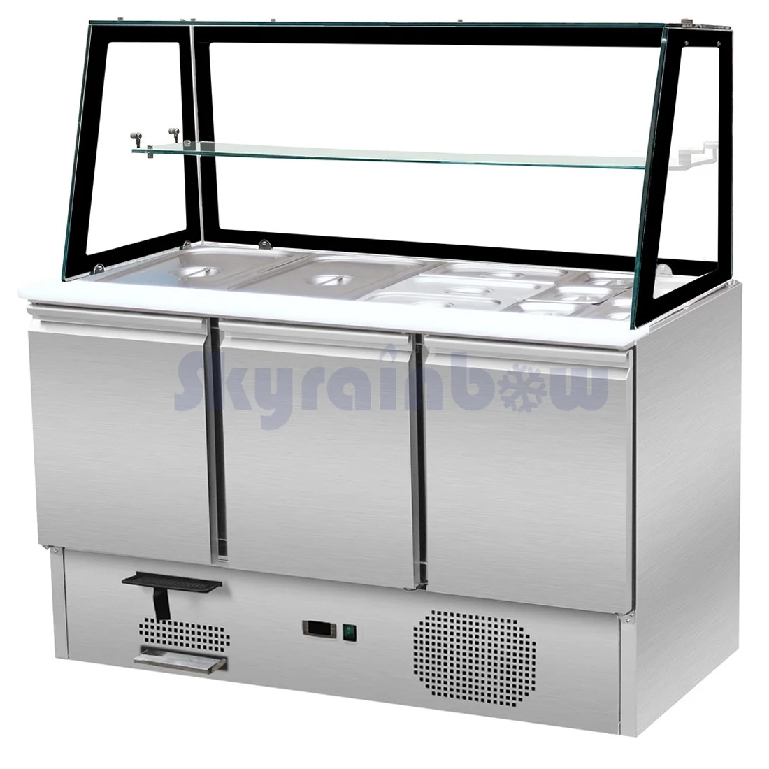 Saladette 2 Türen, 137 x 70 gerader Glasaufbau, Klarglas, schwarzem Rand Skyrainbow THS93_VGS