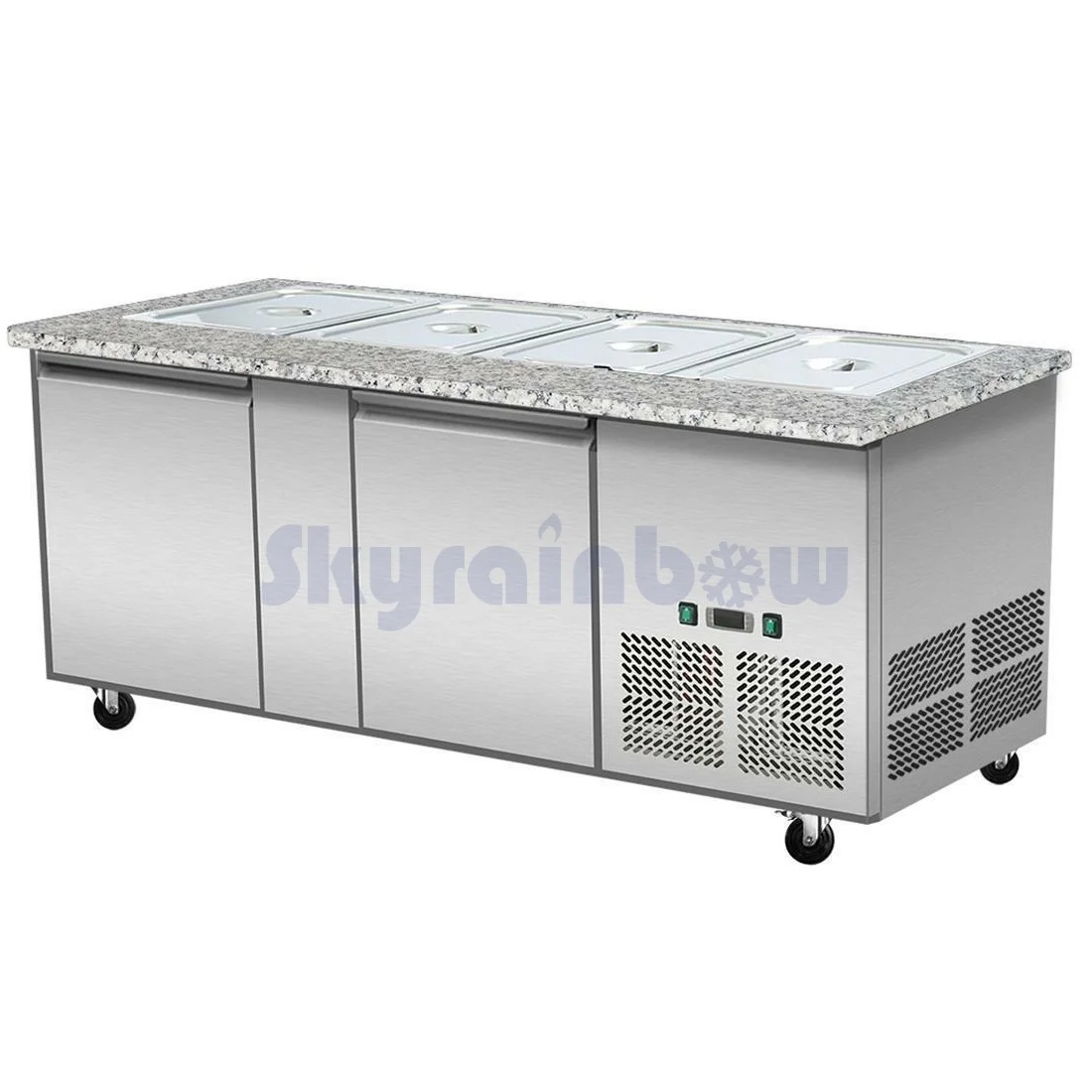SNACK-Line, Kalte Theke, 4x GN1/1, Granit rosa-grau, 153x82x85.5 Klarglas, Zwischenablage Skyrainbow THSAI158GR_FG