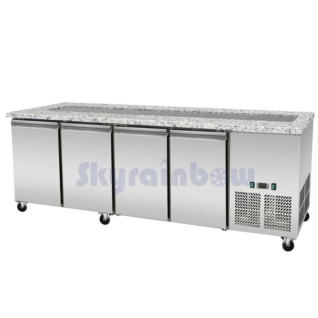 SNACK-Line, Kalte Theke, 5x GN1/1, Granit rosa-grau, 223x82x85.5 Klarglas, Zwischenablage Skyrainbow THSAI228GR_FG