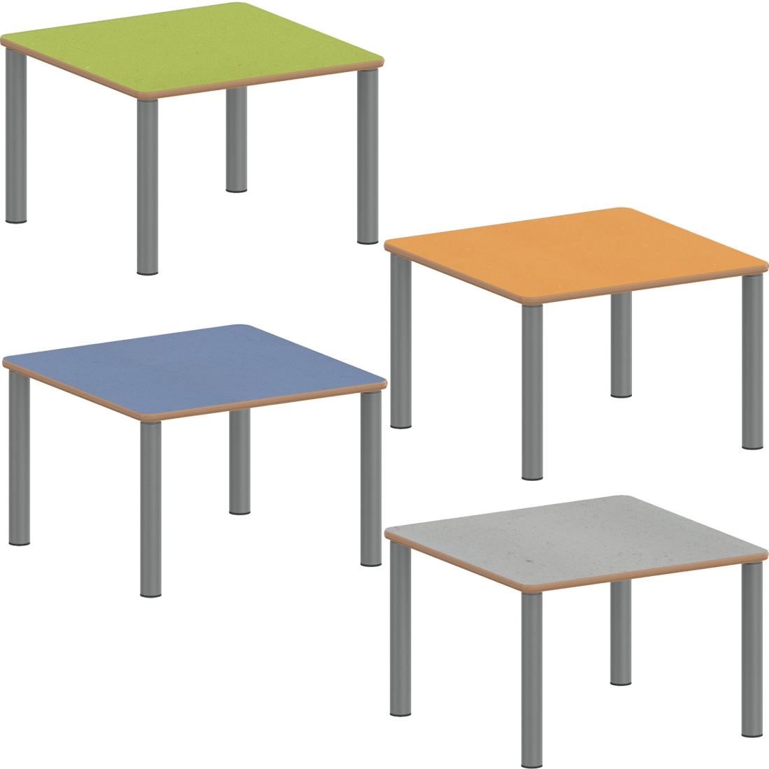 Quadrattisch ZALOTTI 8 Höhen + Linoleumbelag 4 Farben Stahlbeine verst.
