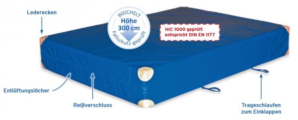 Weichboden 200x100x25 cm mit Trageschlaufen und 8 Lederecken