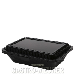Eco-Takeouts Mehrweg-Menüschale 23,5 x 17 x 7 cm mit einem Fach, flacher Deckel, schwarz