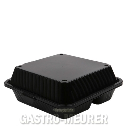 Eco-Takeouts Mehrweg-Menüschale 23 x 23 x 9 cm dreigeteilt, hoher Deckel, schwarz