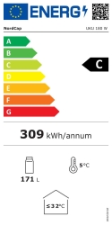 Mobile Preview: NordCap Umluft-Kühlschrank 180 Liter unterbaufähig UKU 180 W