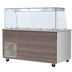 SNACK-Line, Kalte Theke, 4x GN1/1, Granit rosa-grau, 153x82x85.5 Klarglas, Zwischenablage Skyrainbow THSAI158GR_FG