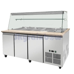 SNACK-Line, Kalte Theke, 5x GN1/1, Granit rosa-grau, 188x82x85.5 Klarglas, Zwischenablage Skyrainbow THSAI188GR_FG